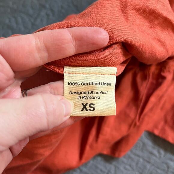 Knotium linen rust orange high neck tiered midi dress nwt xs/small - Picture 4 of 11